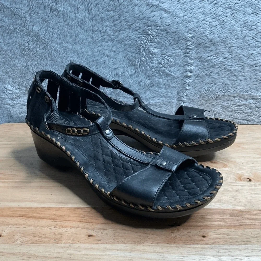 Ariat Shalimar Black Leather T-Strap Wedge Heel Western Sandals‎ Women 10B China